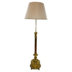 19th Century Solid Gilt Brass / Footed Round Base Floor Lamp
