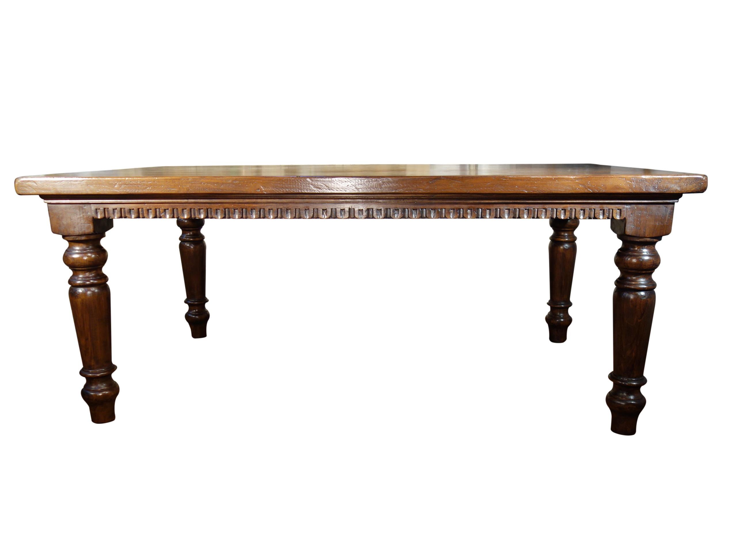 Baroque Revival 19th C Style Solid Italian TORINO Walnut Table Renaissance Dentil custom size For Sale