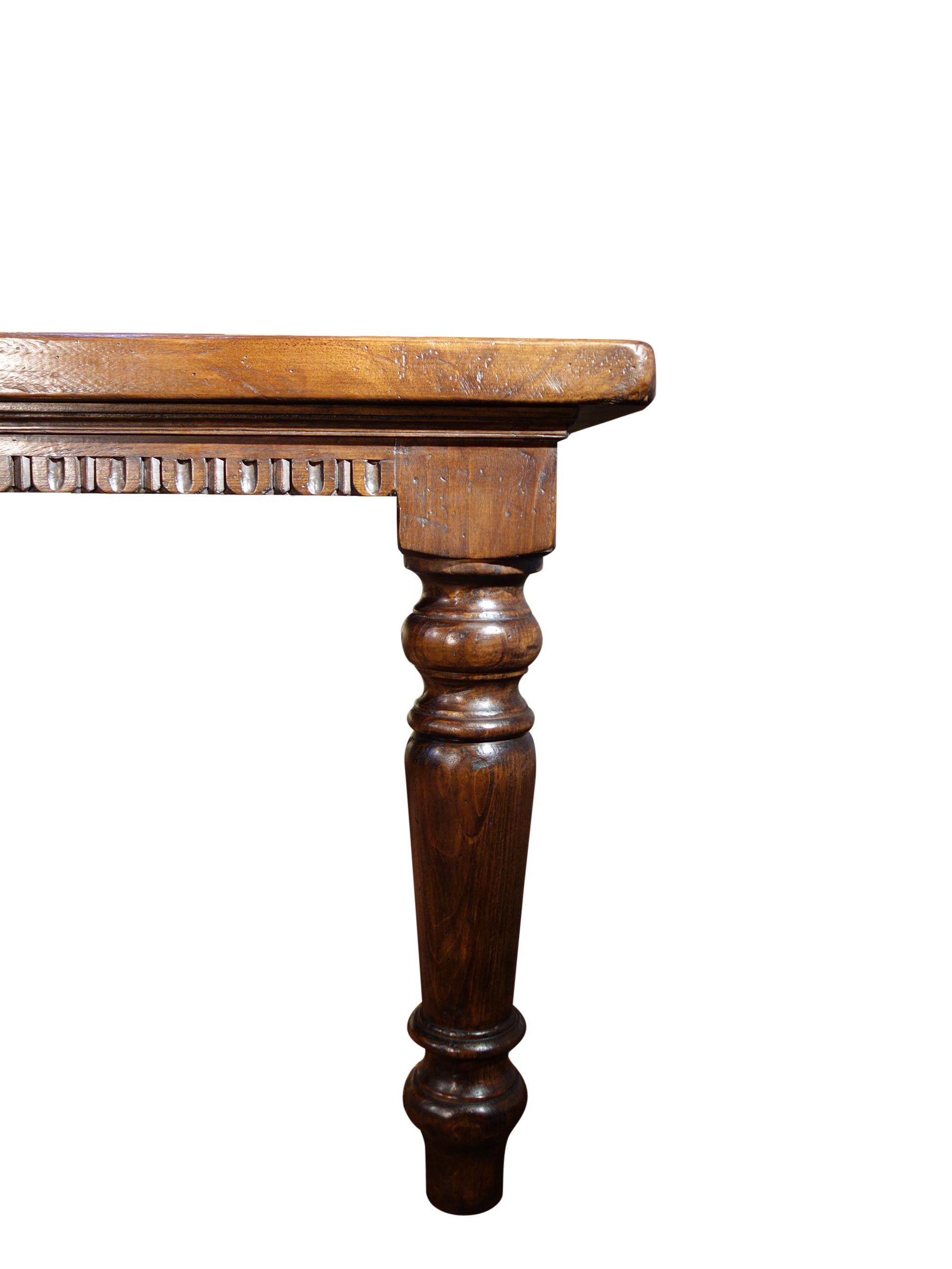 19th C Style Solid Italian TORINO Walnut Table Renaissance Dentil custom size In New Condition For Sale In Encinitas, CA