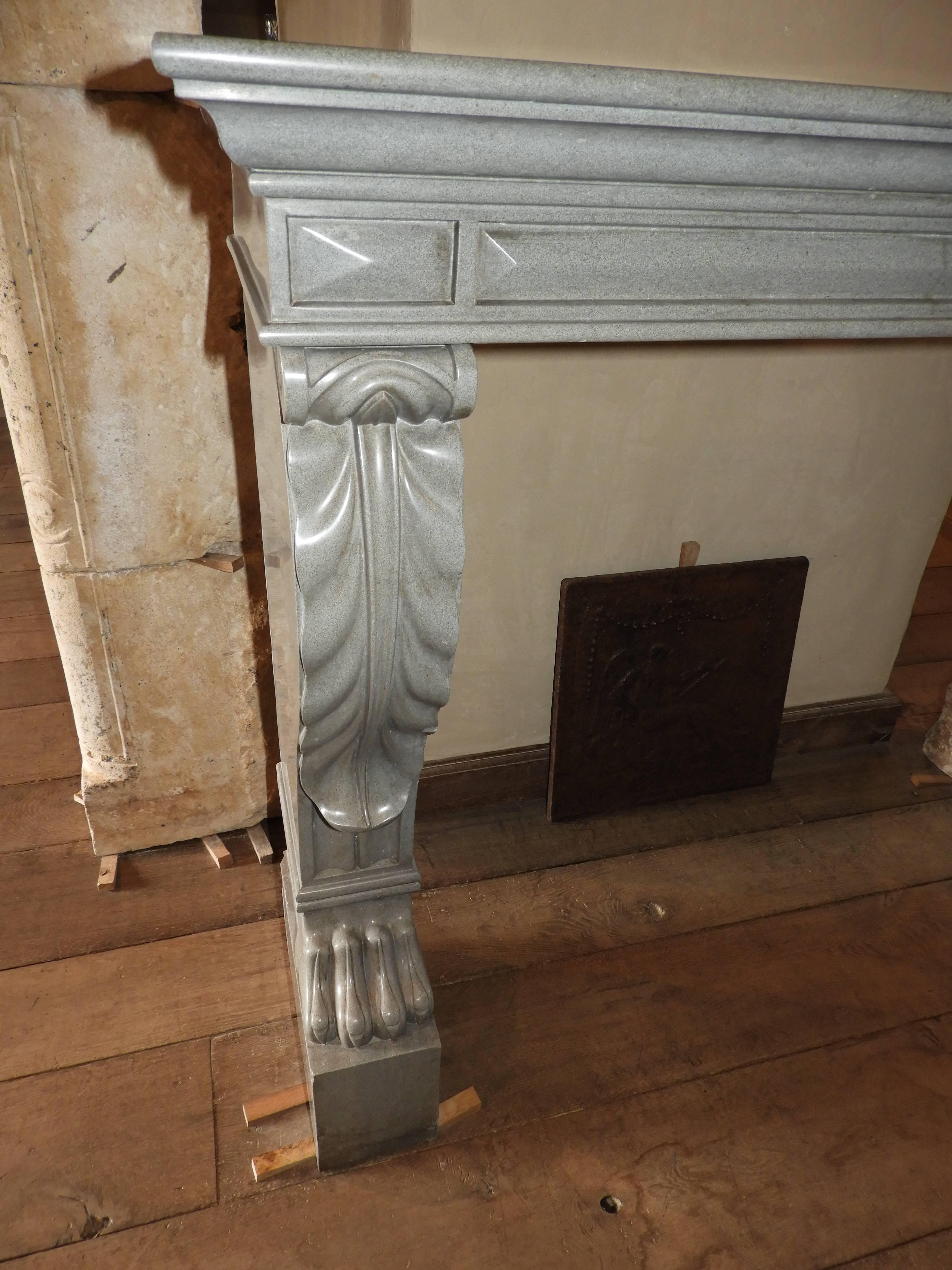 Hand-Carved 19th Century Solid Limestone Napoleon III Fireplace For Sale