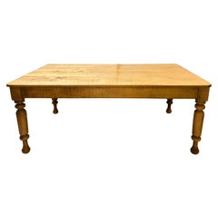 19th Century Tiger Maple Farm Table by Leonards, New England