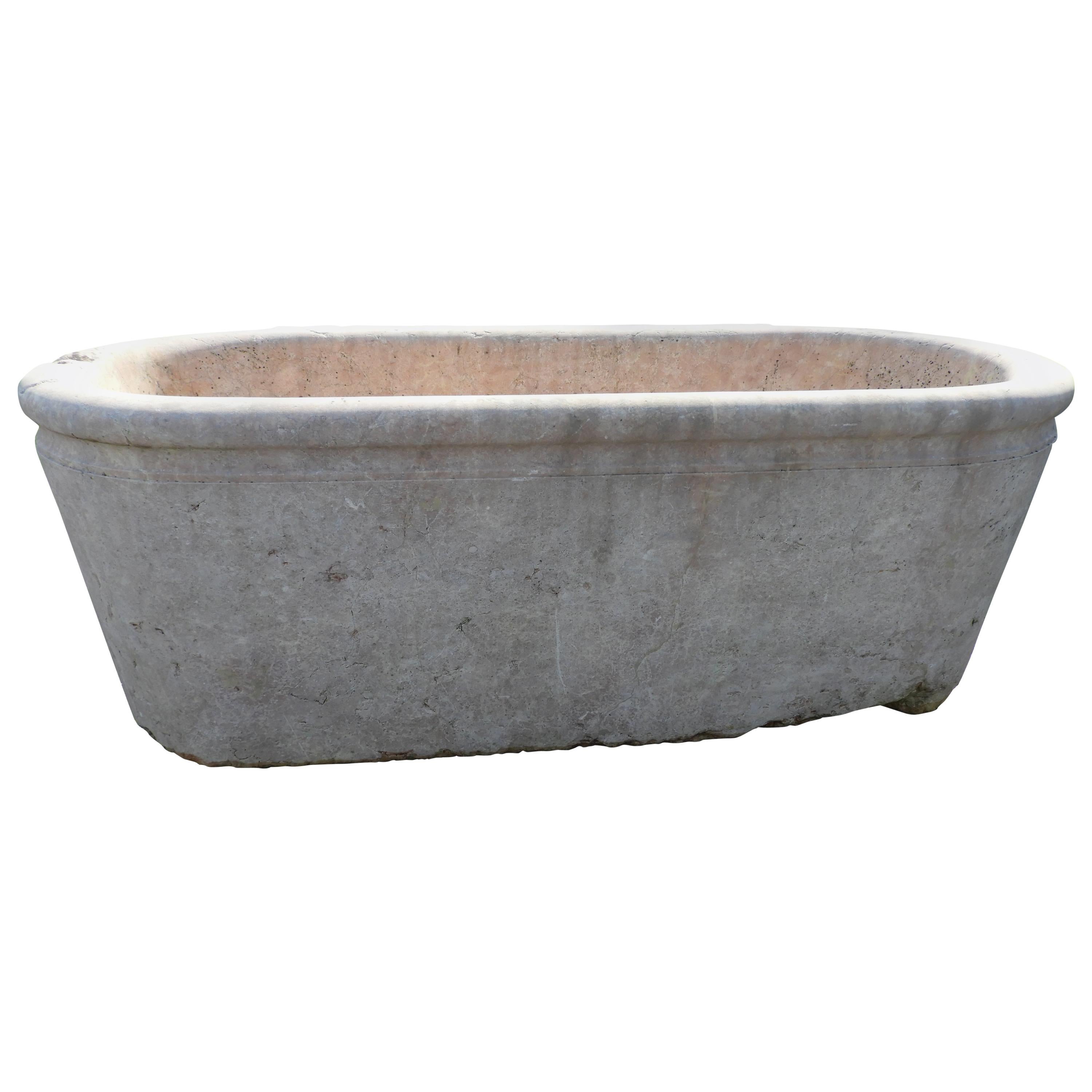 19th Century Solid Marble Bathtub in Rojo Alicante