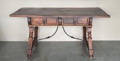 19th Century Solid Oak Baroque Fluted Legs Desk Writing Table or Console