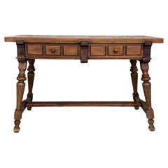 19th Century Solid Oak Baroque Fluted Legs Desk Writing Table or Console