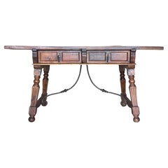 Antique 19th Century Solid Oak Baroque Fluted Legs Desk Writing Table or Console