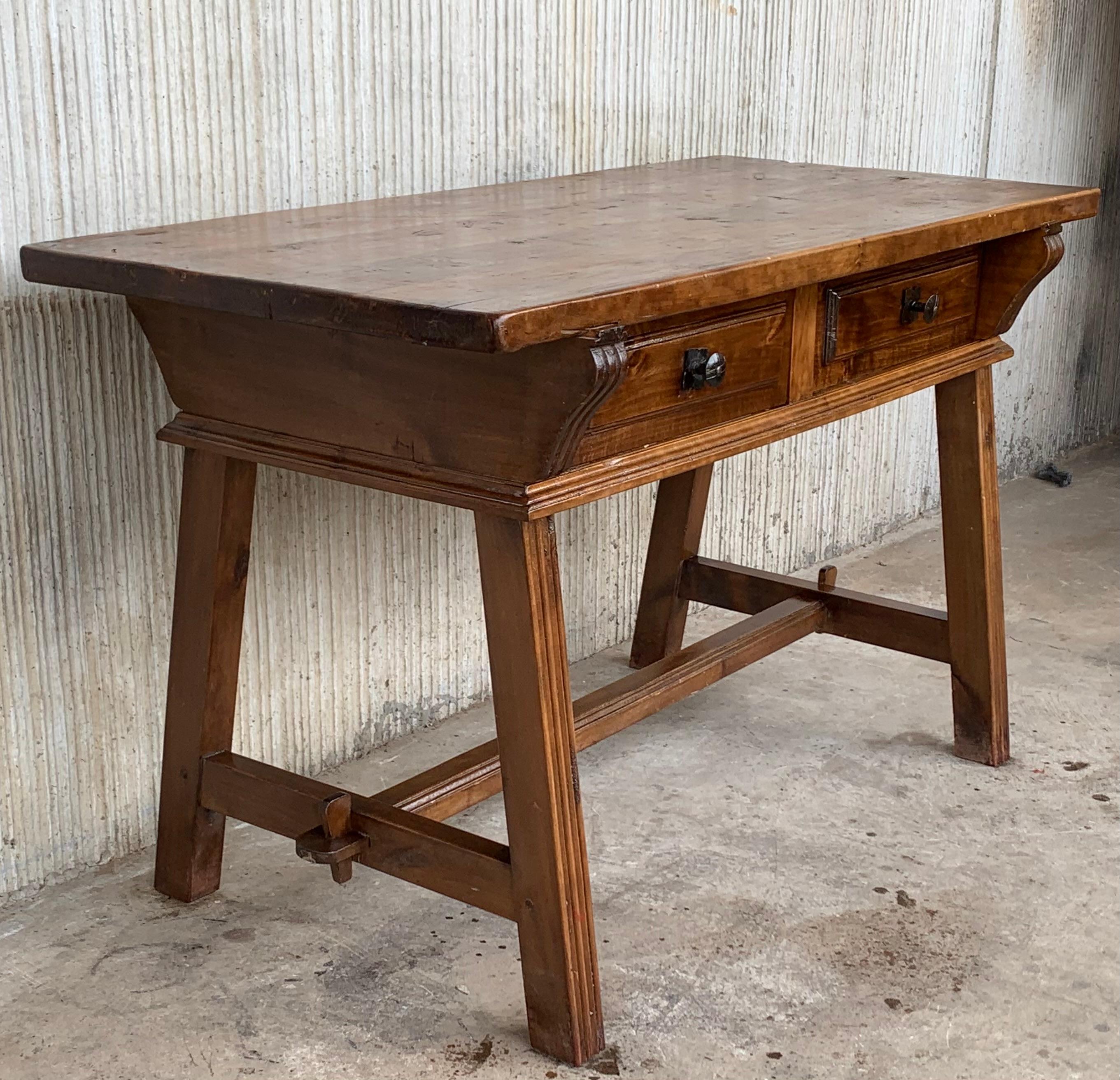 19th Century Solid Oak Baroque Trestle Desk Writing Table or Console In Good Condition For Sale In Miami, FL