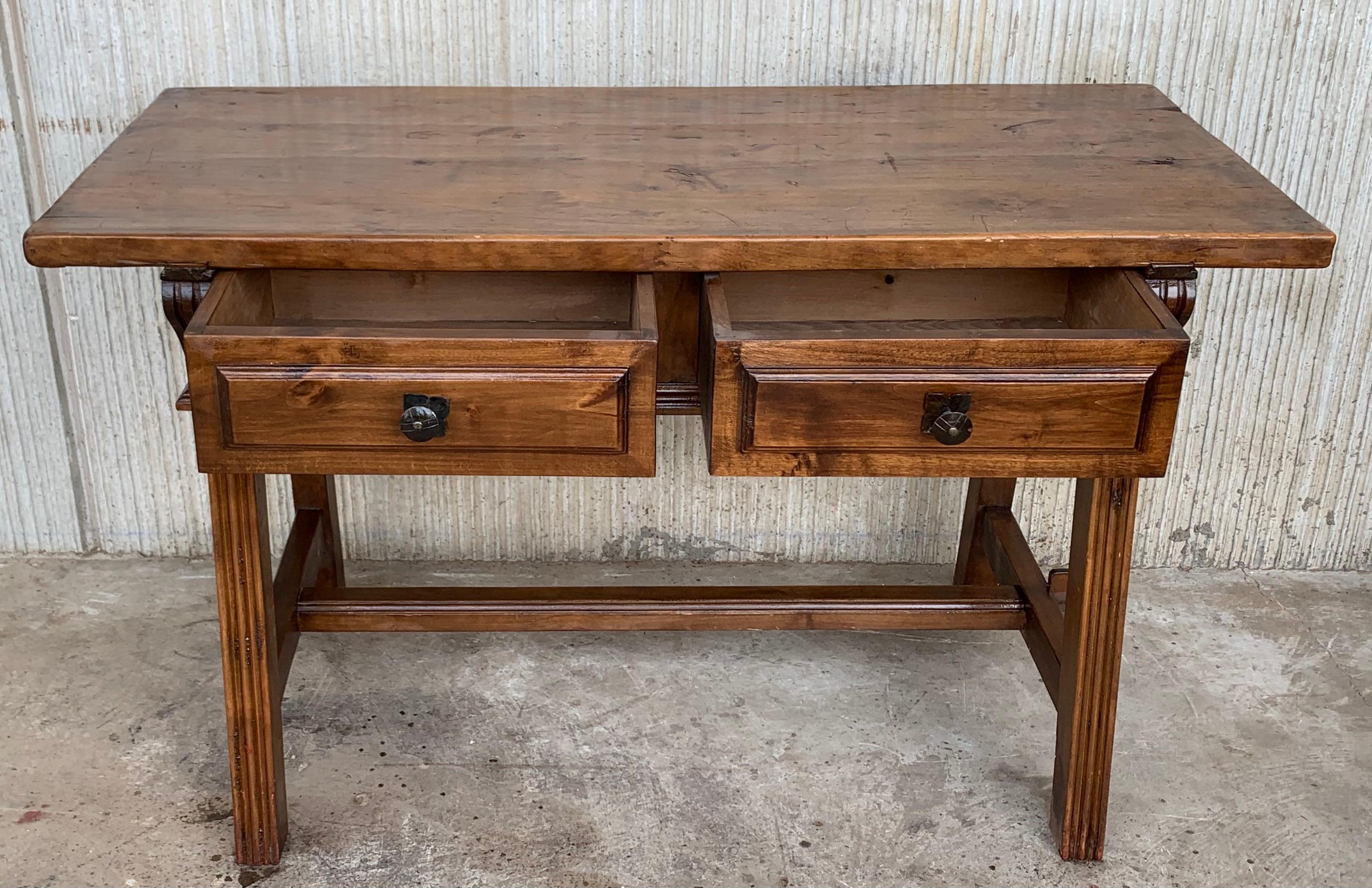 19th Century Solid Oak Baroque Trestle Desk Writing Table or Console In Good Condition In Miami, FL