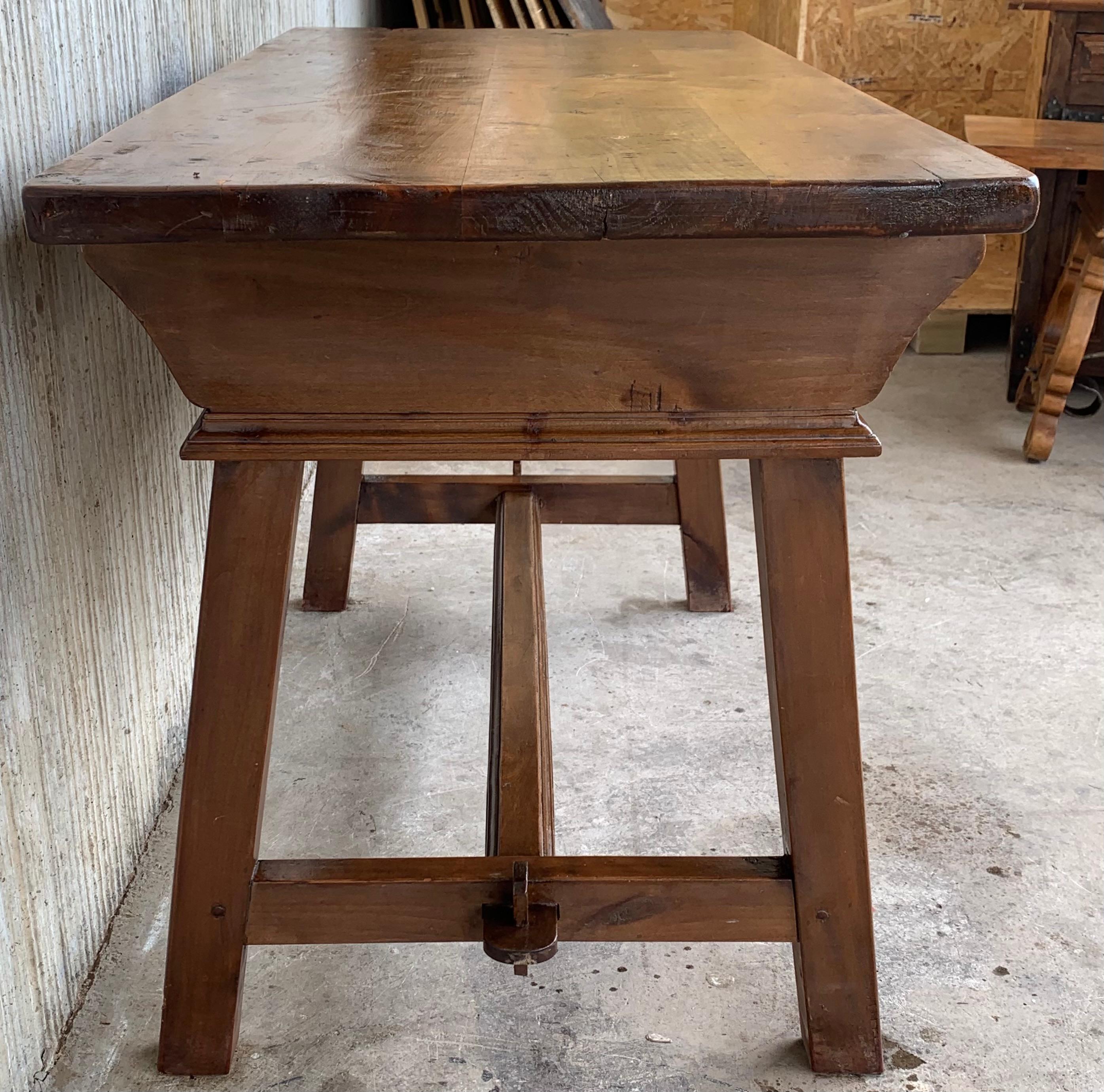 Iron 19th Century Solid Oak Baroque Trestle Desk Writing Table or Console For Sale