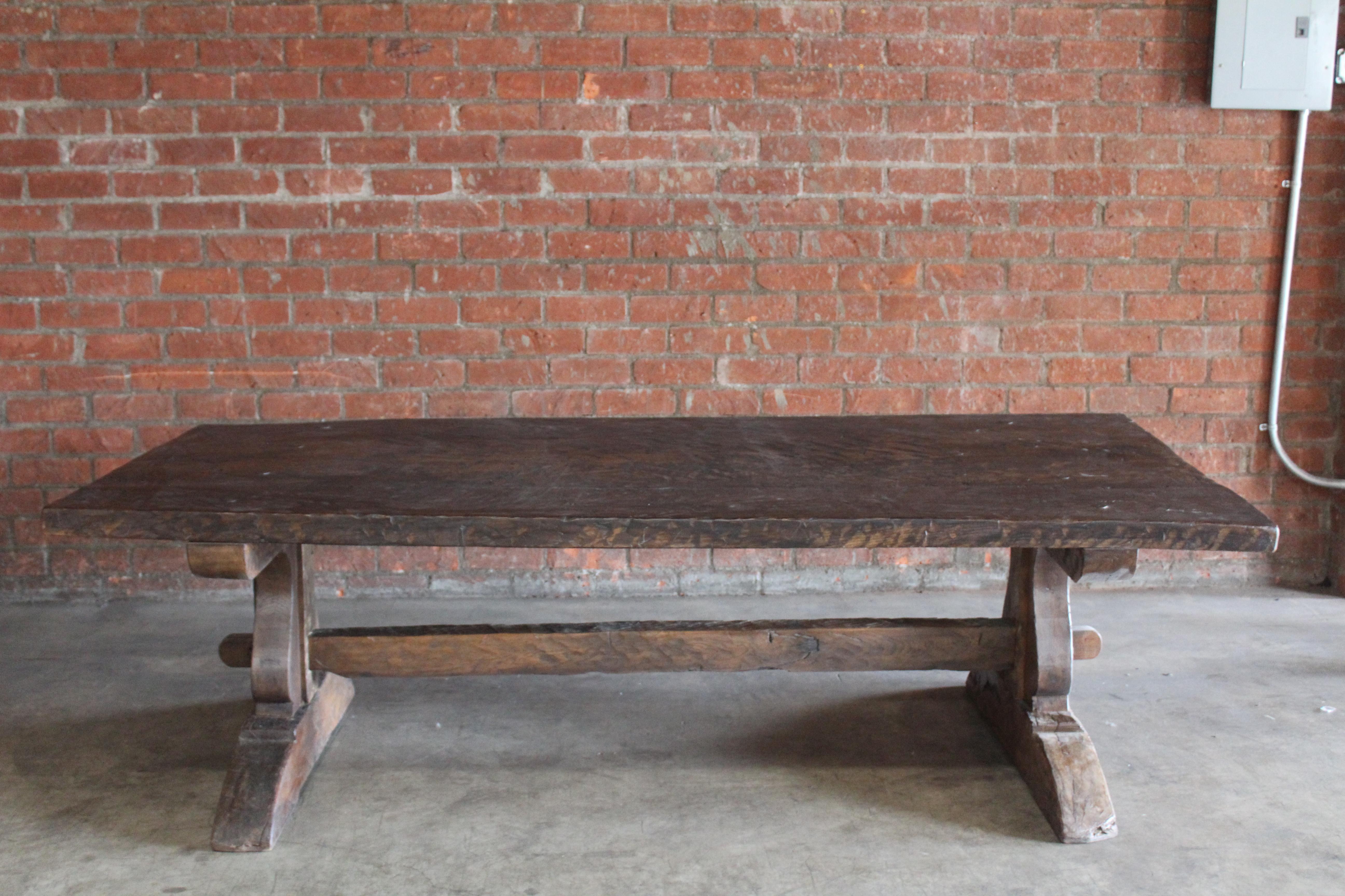 Rustic 19th Century Solid Oak French Worktable For Sale