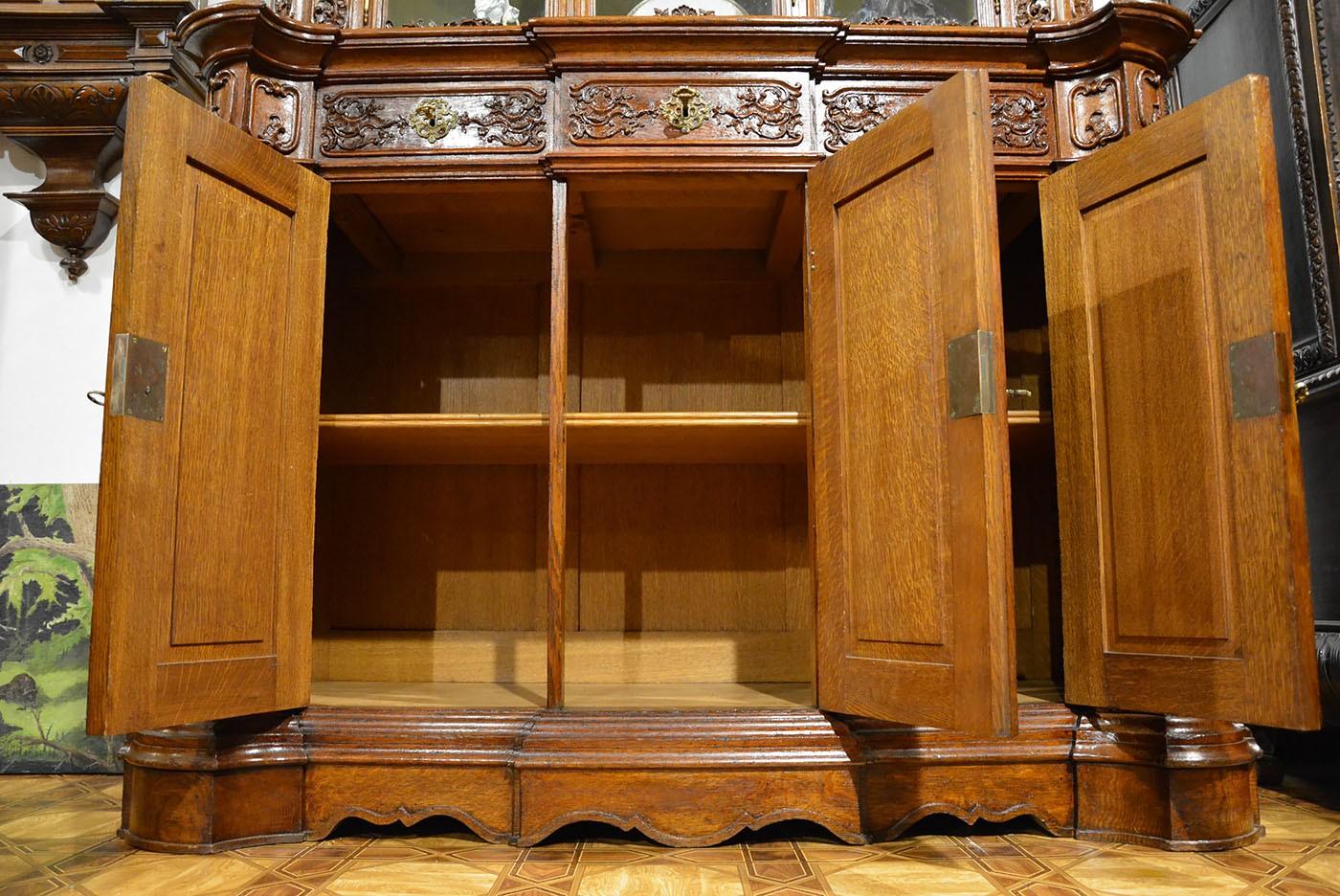 19th Century Solid Oak Rococo Style Cupboard with H Bury A Paris Clock For Sale 8