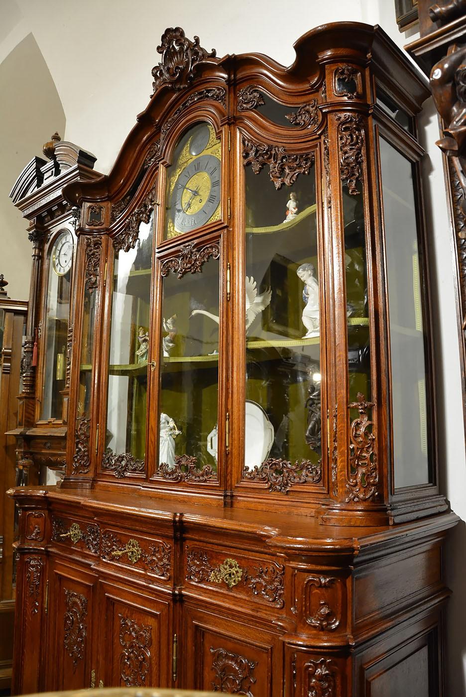 19th Century Solid Oak Rococo Style Cupboard with H Bury A Paris Clock For Sale 11