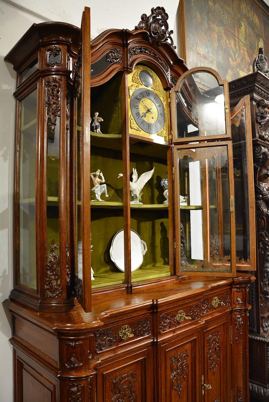 19th Century Solid Oak Rococo Style Cupboard with H Bury A Paris Clock For Sale 4