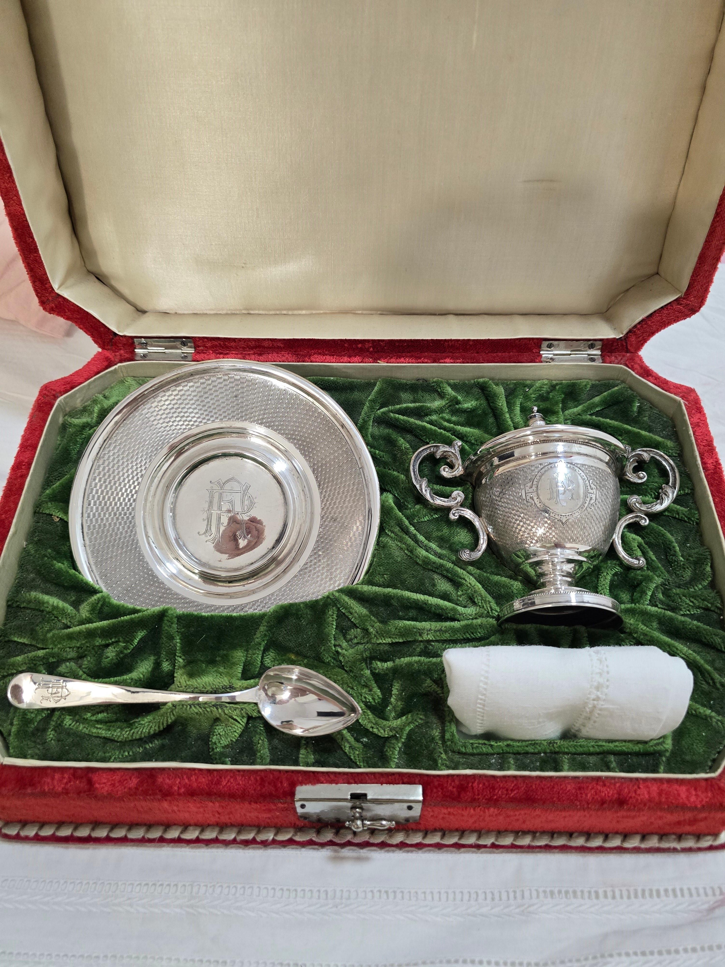 19th Century Solid Silver Baptismal Set For Sale 16