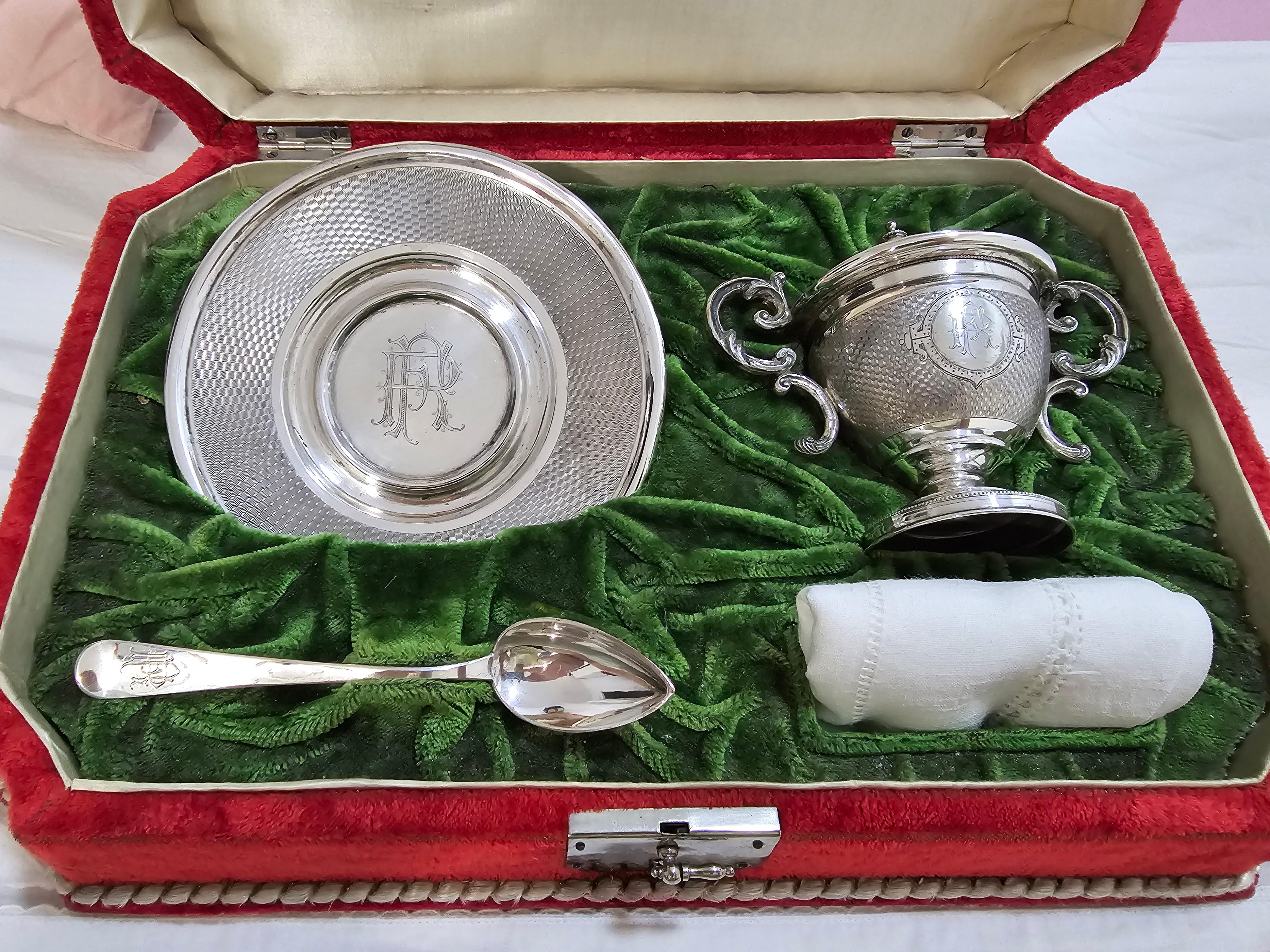 19th Century Solid Silver Baptismal Set For Sale 17