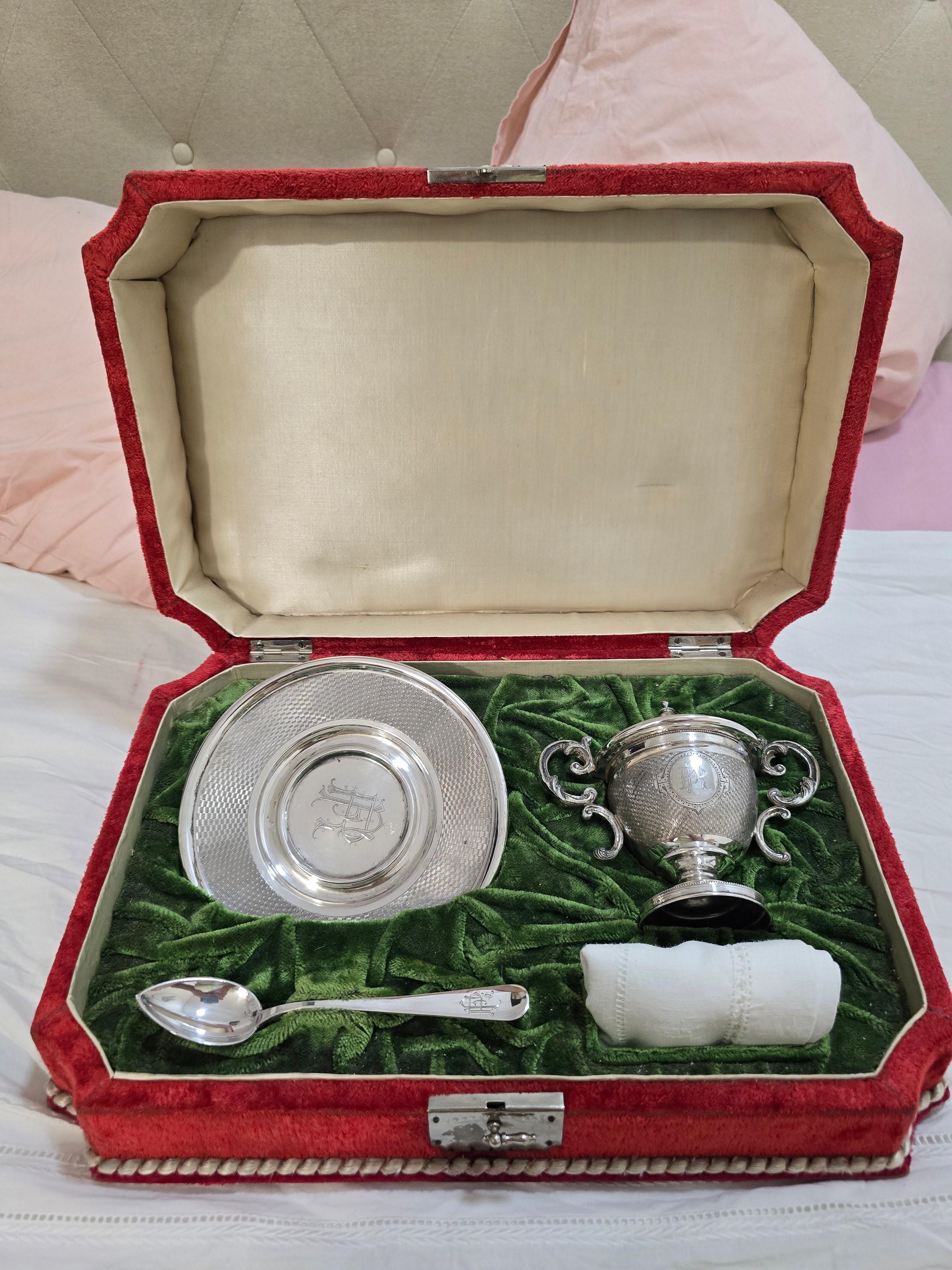 19th Century Solid Silver Baptismal Set For Sale 2