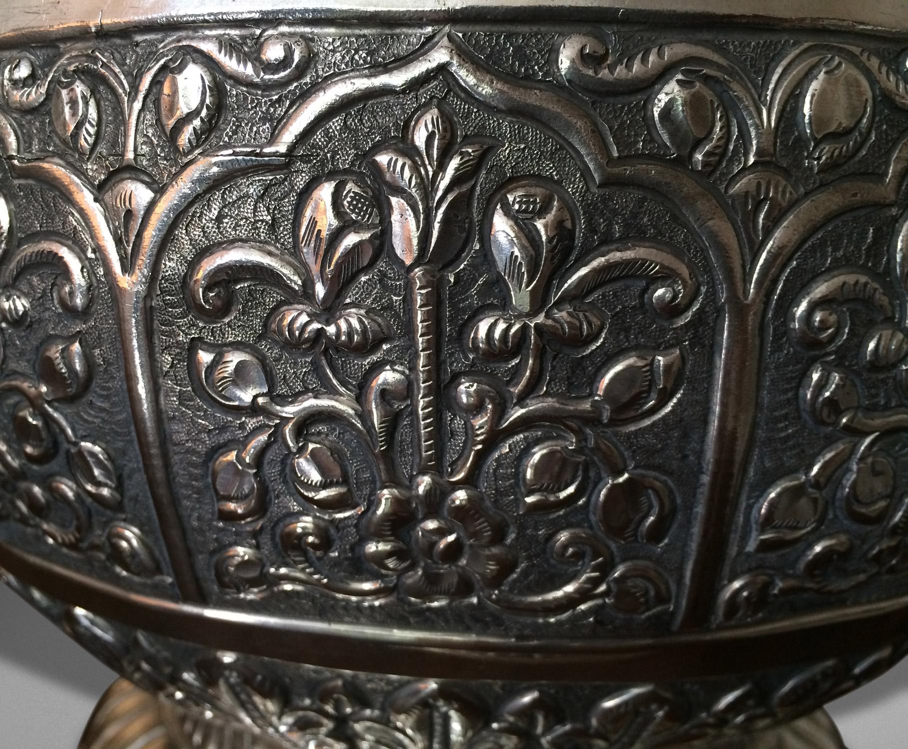 Asian 19th Century Solid Silver Indochinese Jar-Shaped Vase For Sale