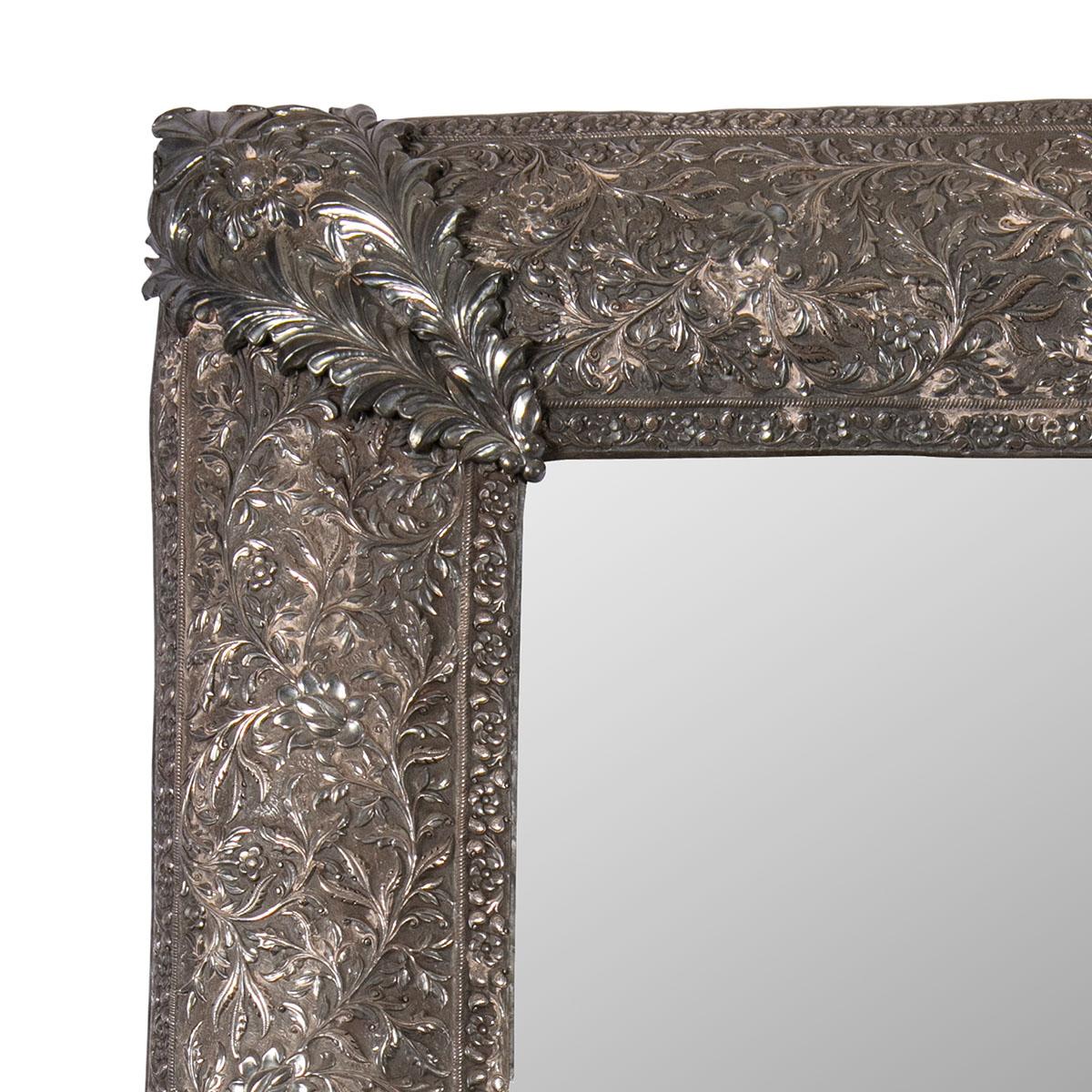 Anglo-Indian 19th Century Solid Silver Mughal Indian Repoussé Mirror Frame For Sale