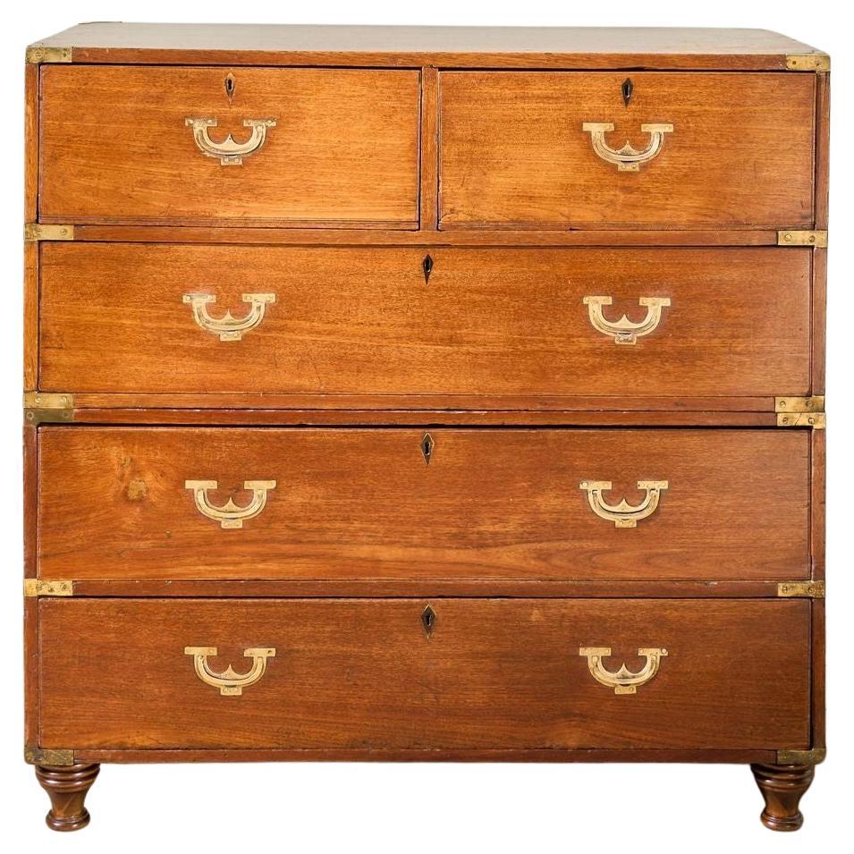 19th century solid teak Anglo-Indian campaign chest of drawers