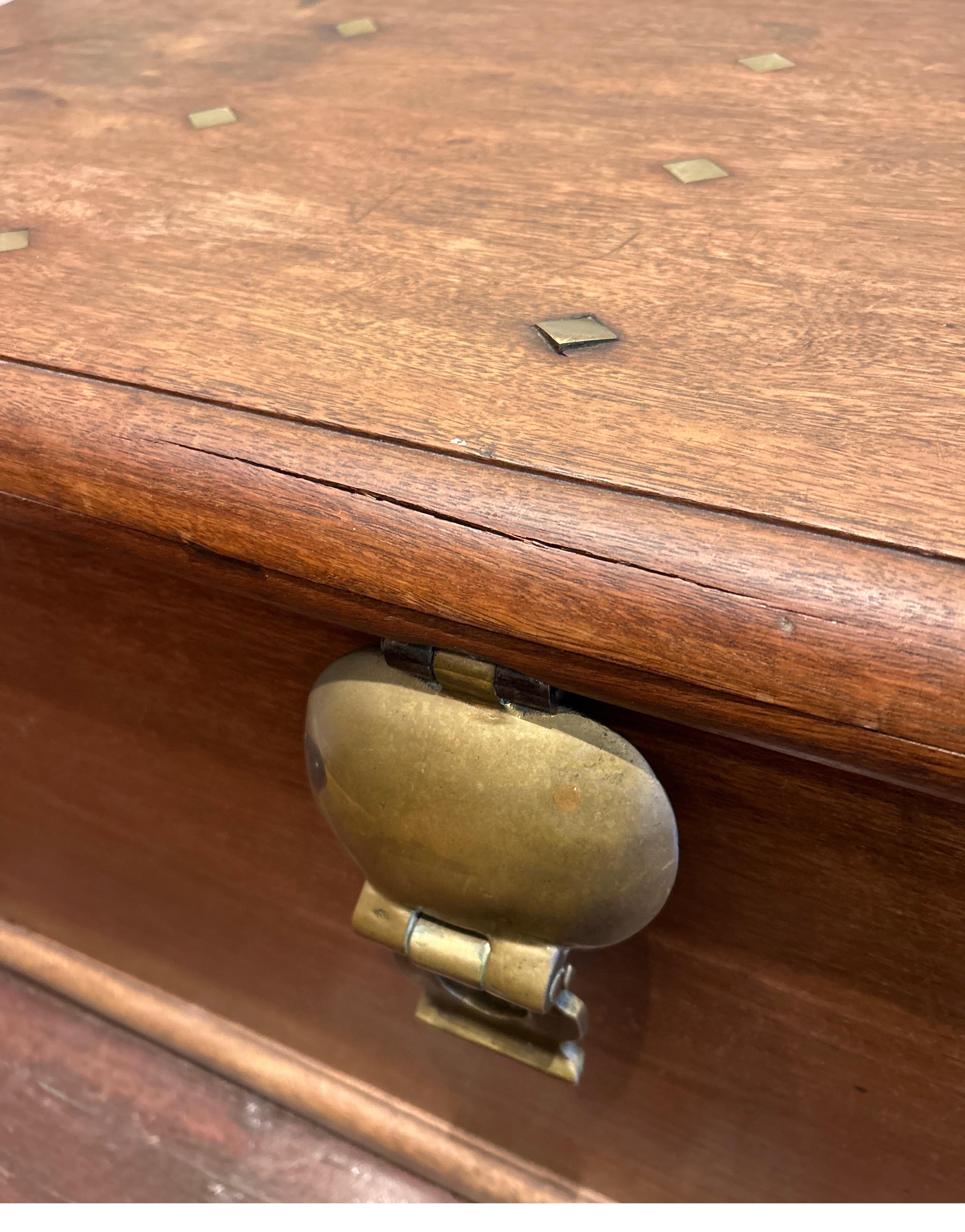 19th Century Solid Teak Dutch Colonial Chest Strongbox With Brass Hardware For Sale 10