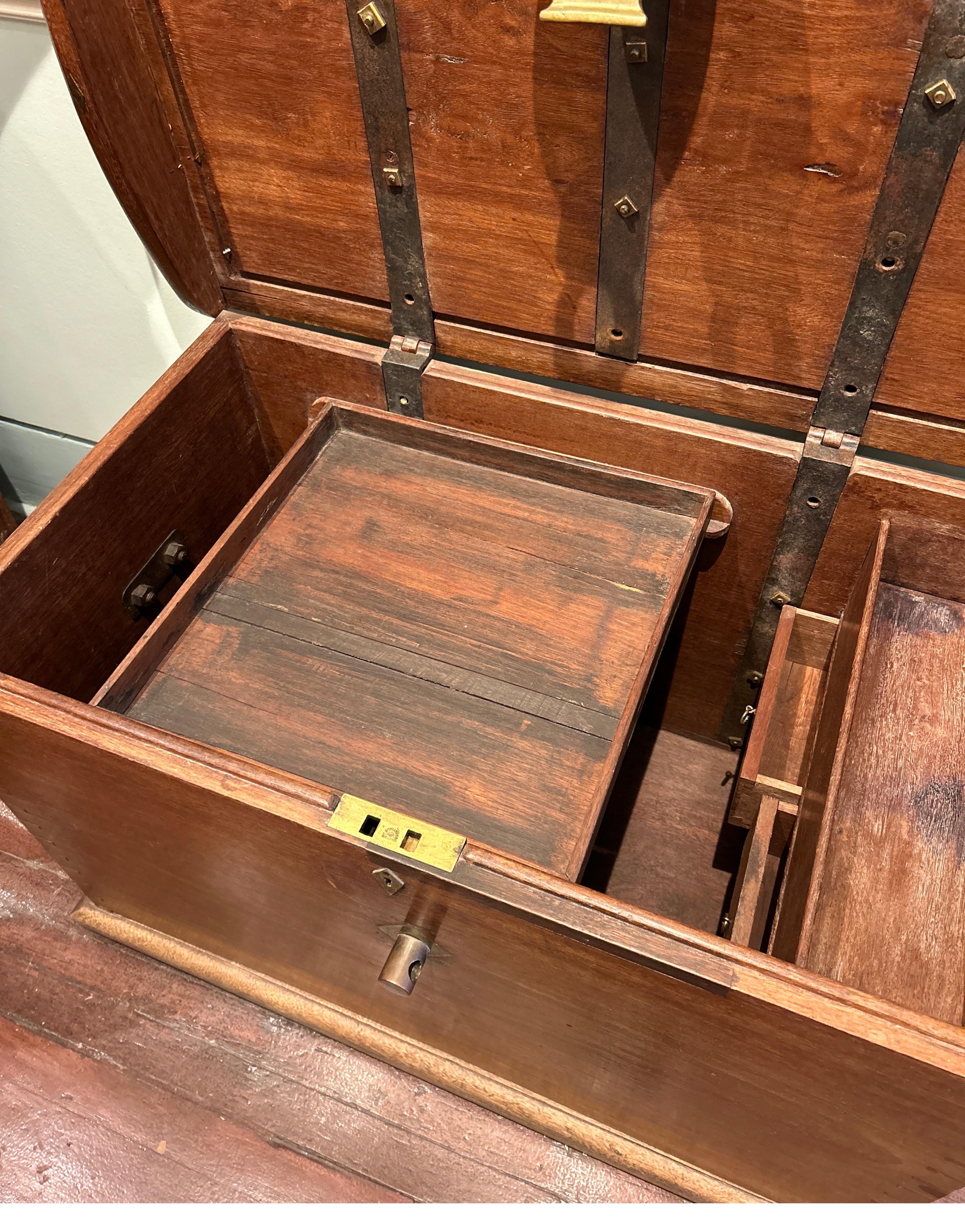 19th Century Solid Teak Dutch Colonial Chest Strongbox With Brass Hardware 13