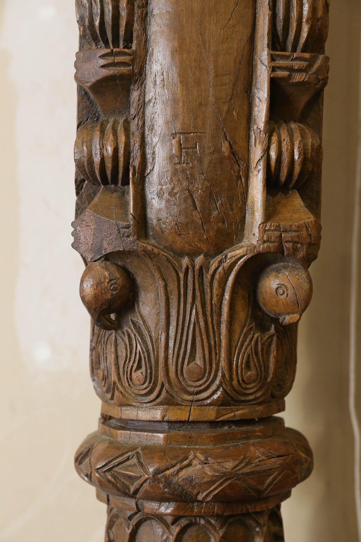 19th Century Solid Teak Wood Indoor Shaped Columns From Chettinad