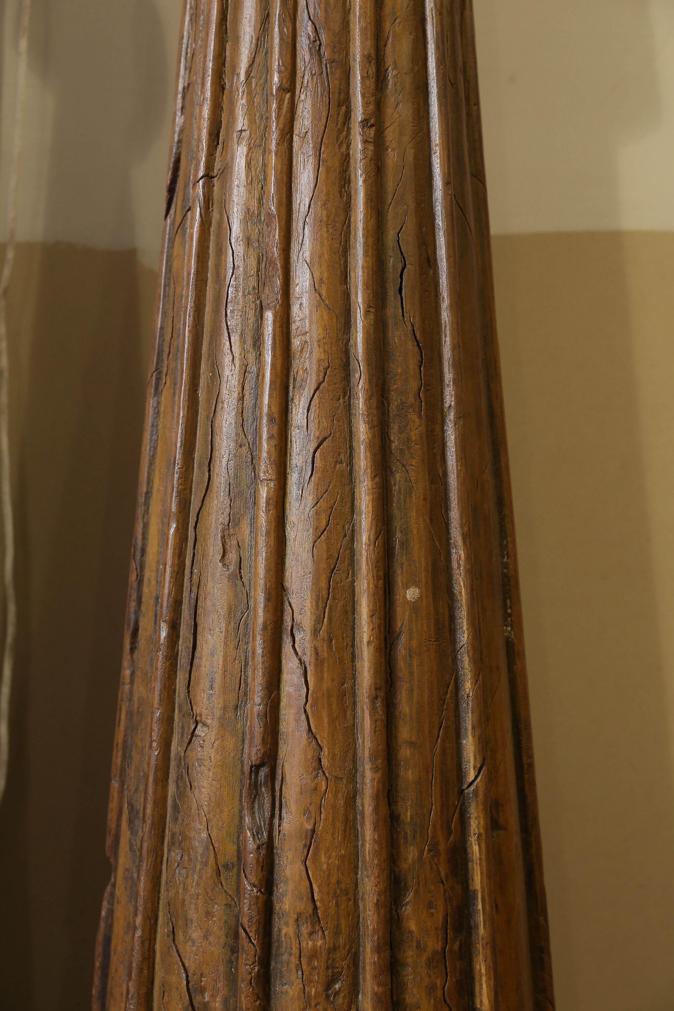 Indian 19th Century Solid Teak Wood Indoor Shaped Columns from Chettinad in South India For Sale