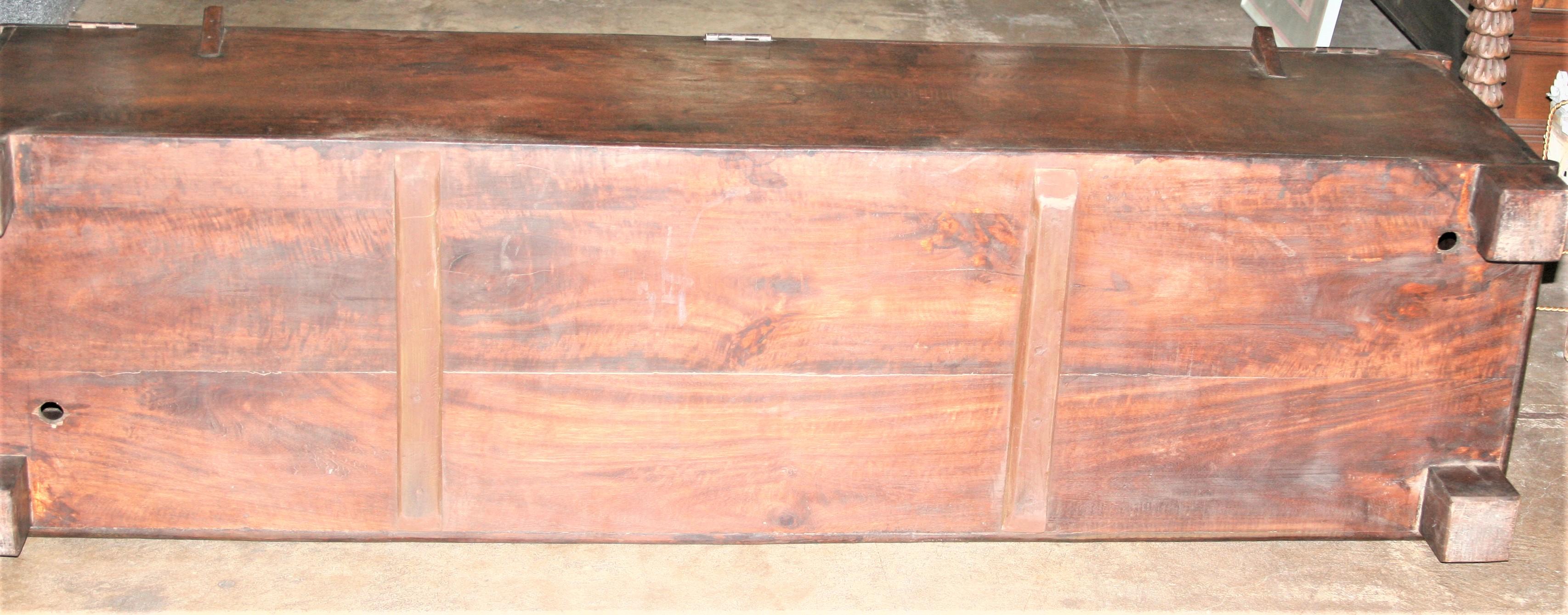 19th Century Solid Teak Wood Linen Chest Modified as Bench with Storage 8