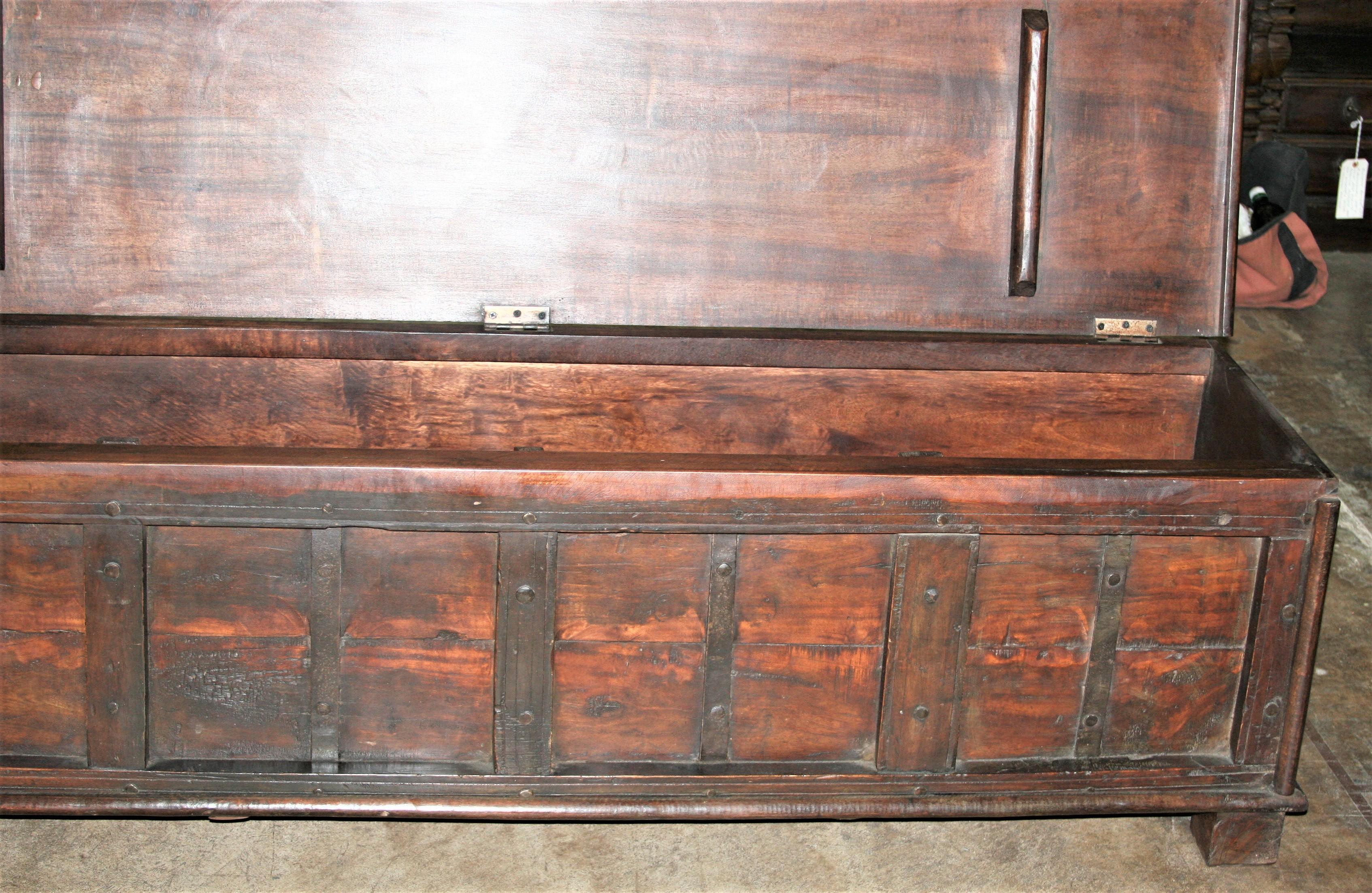 Anglo Raj 19th Century Solid Teak Wood Linen Chest Modified as Bench with Storage