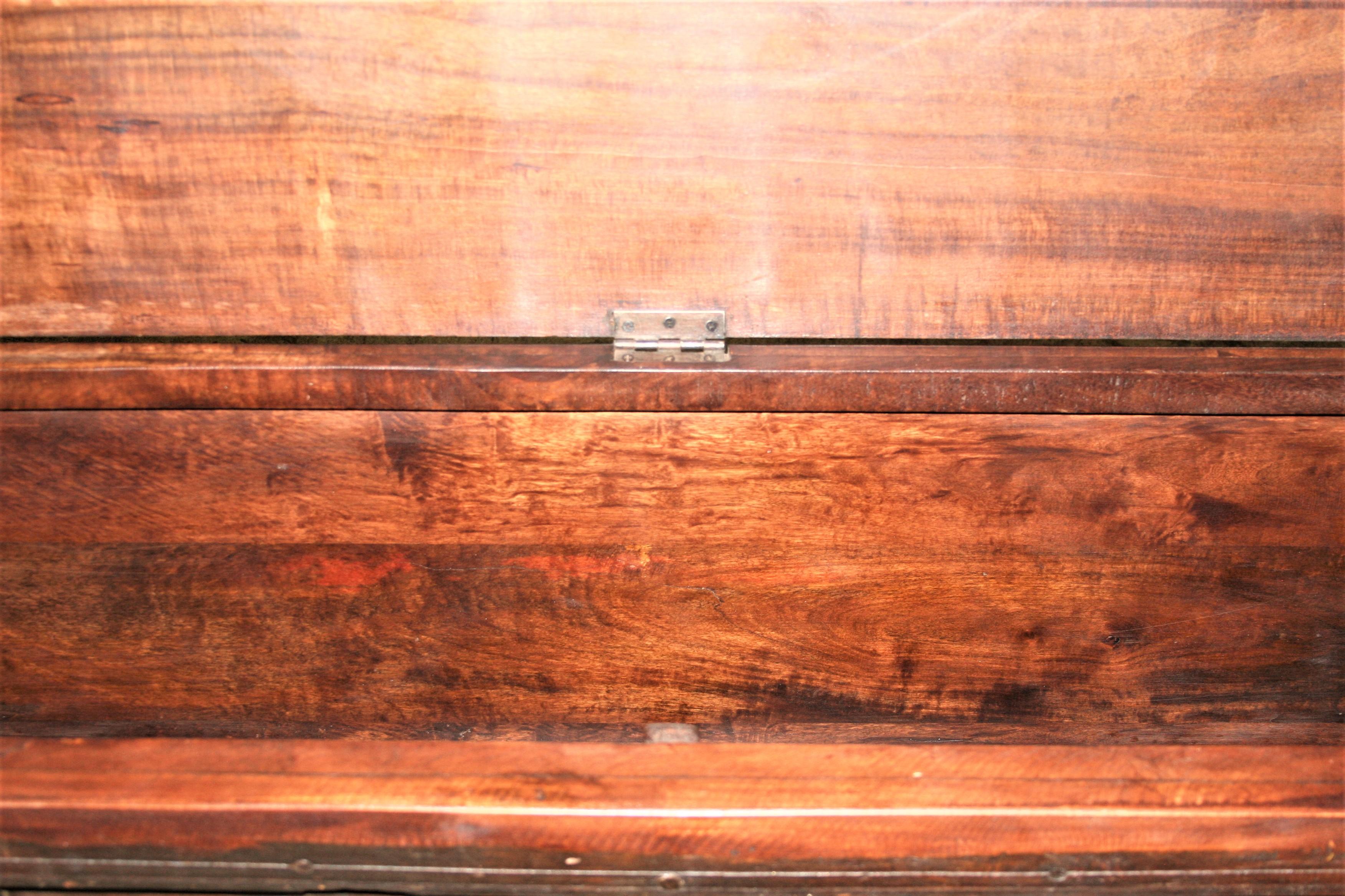 Hand-Crafted 19th Century Solid Teak Wood Linen Chest Modified as Bench with Storage