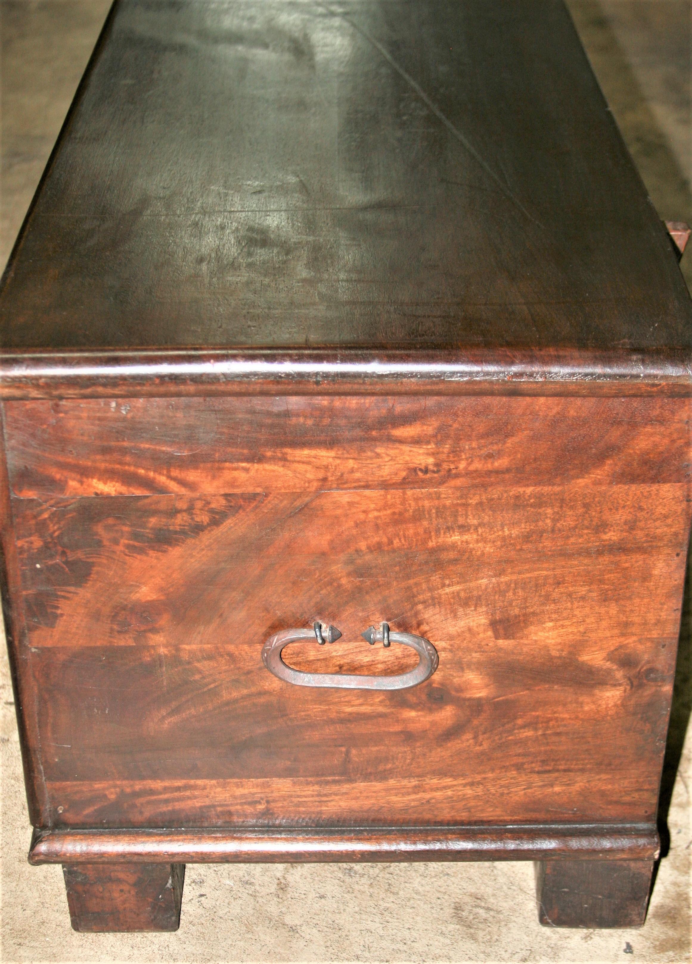 19th Century Solid Teak Wood Linen Chest Modified as Bench with Storage In Good Condition In Houston, TX