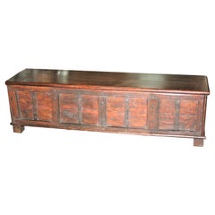 Antique 19th Century Solid Teak Wood Linen Chest Modified as Bench with Storage