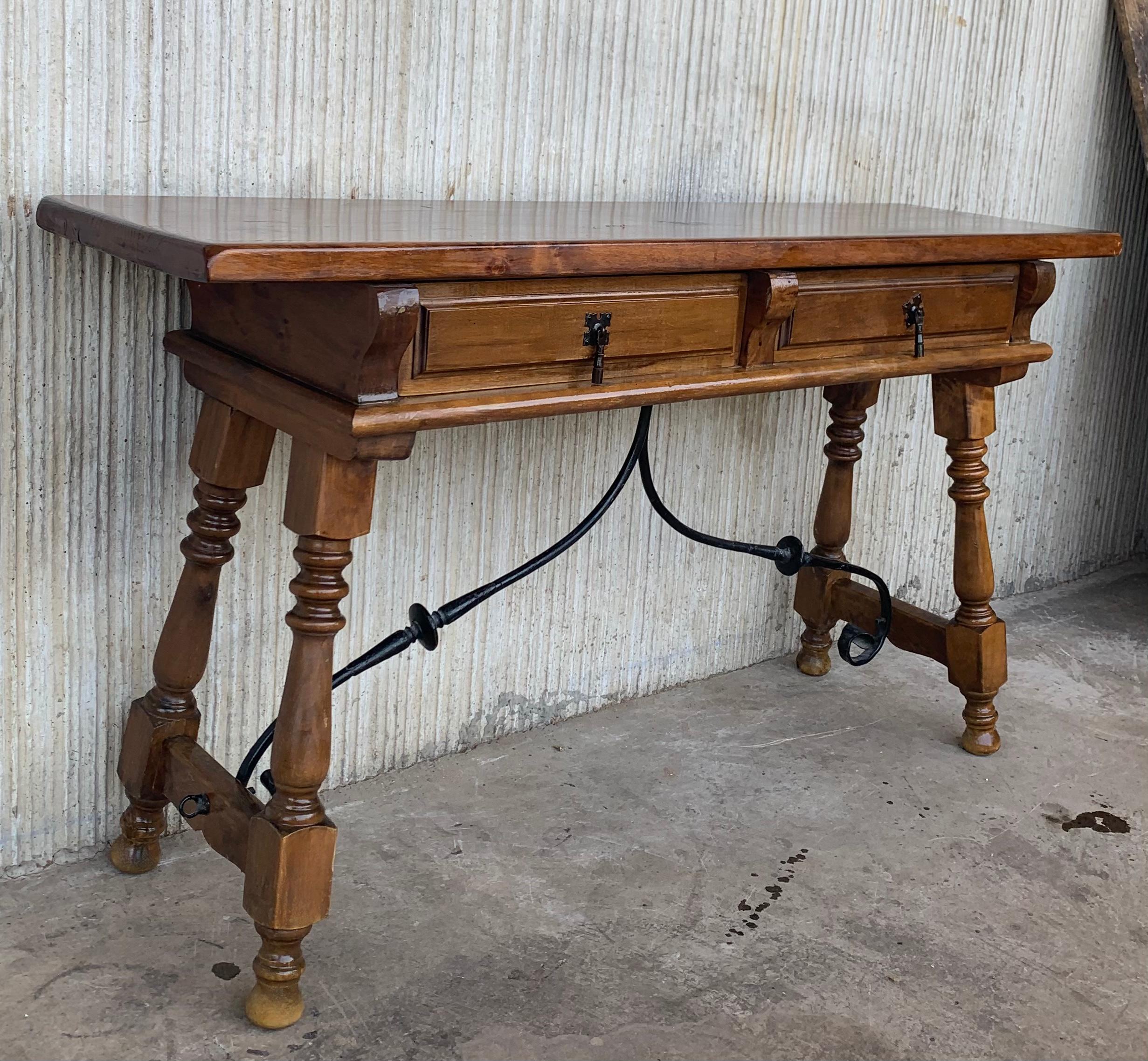 Mid-19th Century 19th Century Solid Walnut Baroque Lyre-Leg Trestle Refectory Desk Writing Table