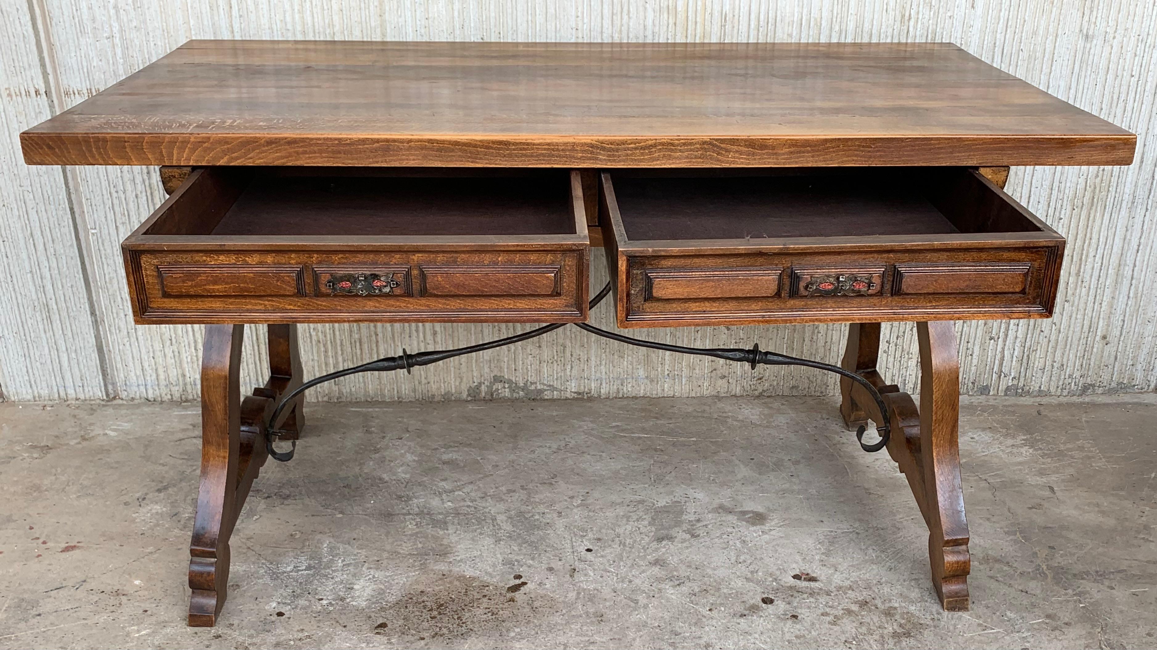 19th Century Solid Walnut Baroque Lyre-Leg Trestle Refectory Desk Writing Table 1