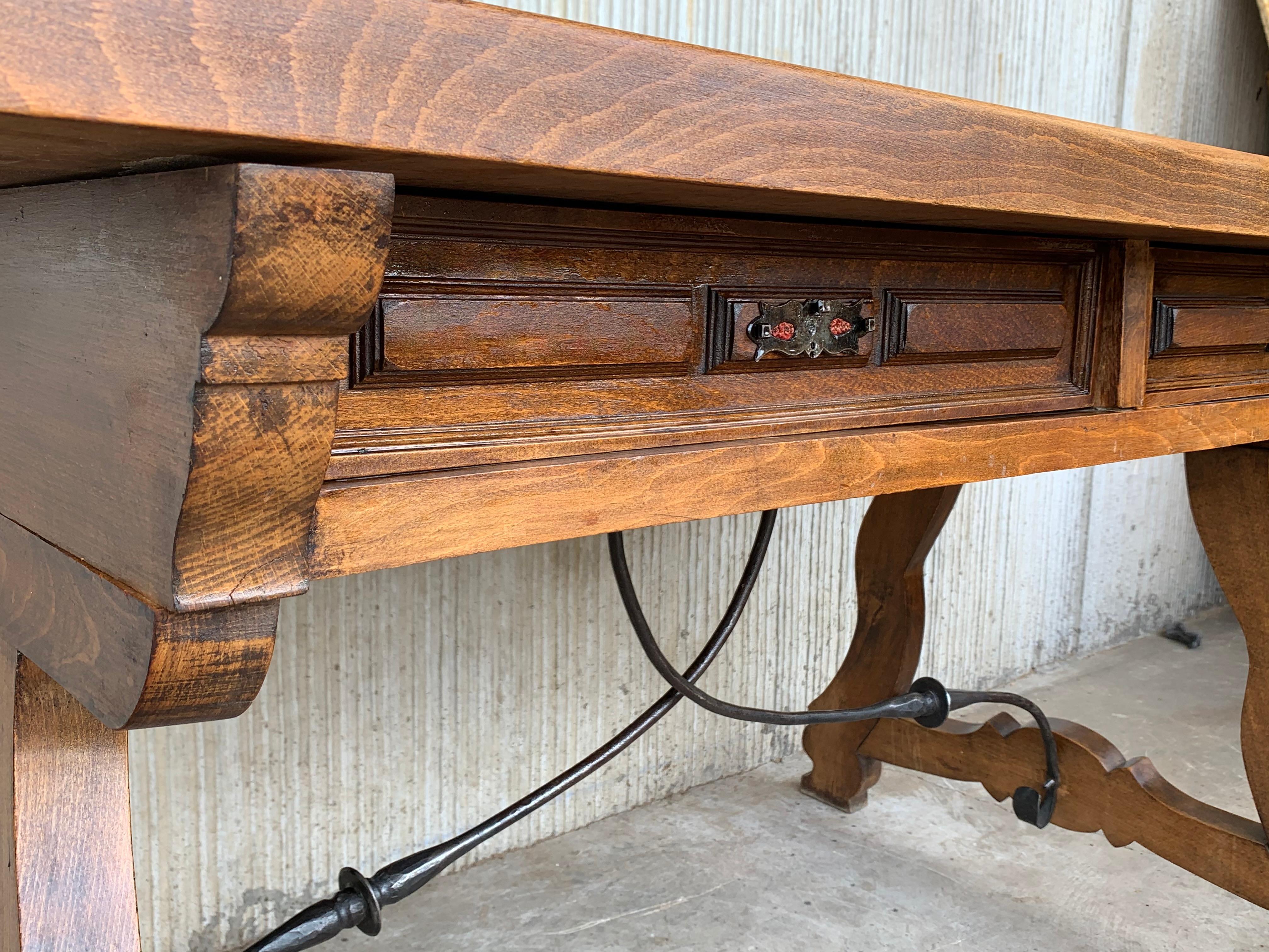 19th Century Solid Walnut Baroque Lyre-Leg Trestle Refectory Desk Writing Table 2