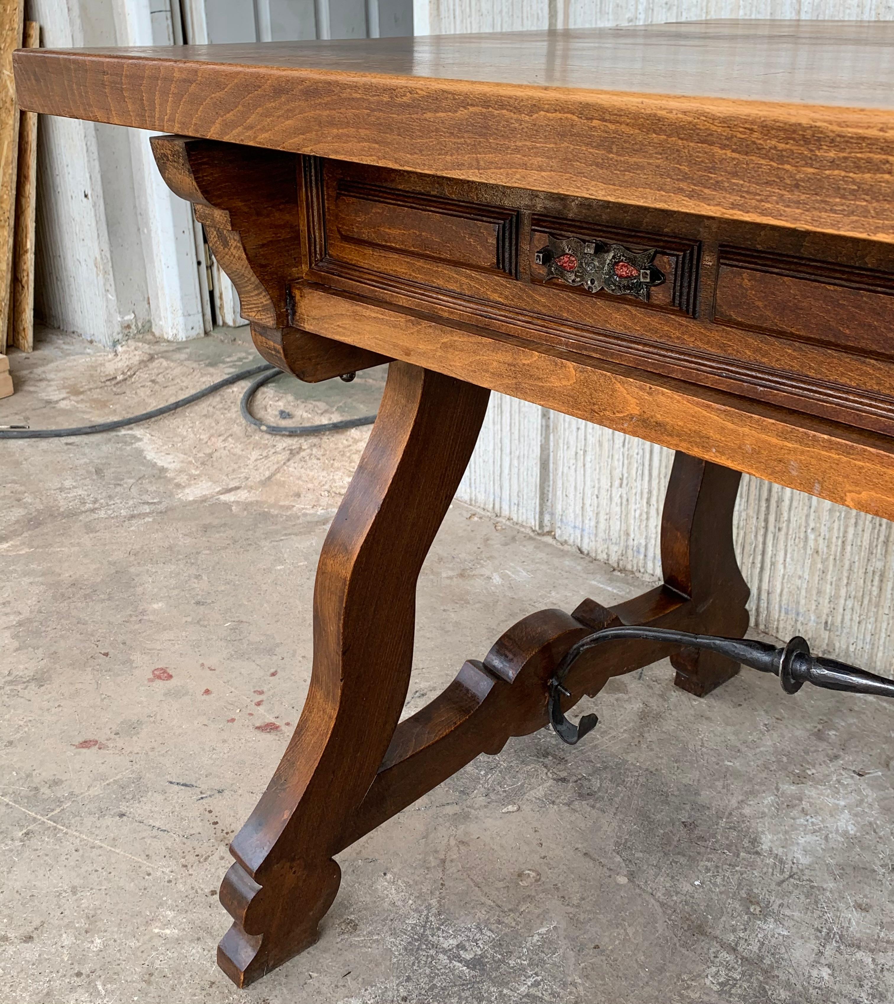 19th Century Solid Walnut Baroque Lyre-Leg Trestle Refectory Desk Writing Table 3