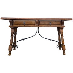19th Century Solid Walnut Baroque Lyre-Leg Trestle Refectory Desk Writing Table