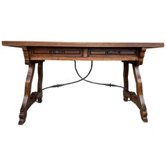 19th Century Solid Walnut Baroque Lyre-Leg Trestle Refectory Desk Writing Table