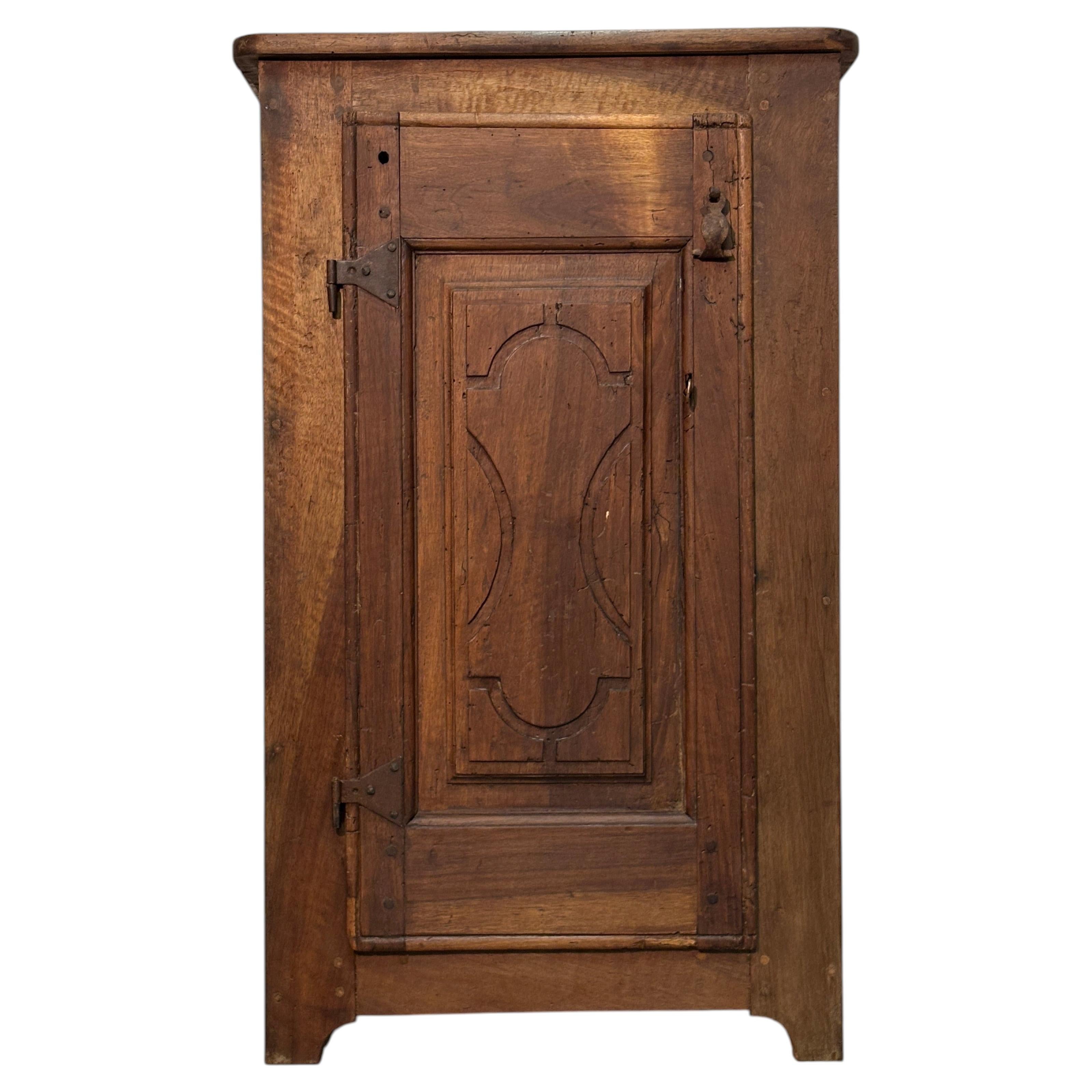 19th-Century Solid Walnut Cabinet with Decorated Door