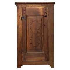 19th-Century Solid Walnut Cabinet with Decorated Door
