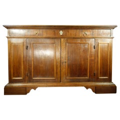 19th Century Solid Walnut Italian 2-Door Credenza with Drawer