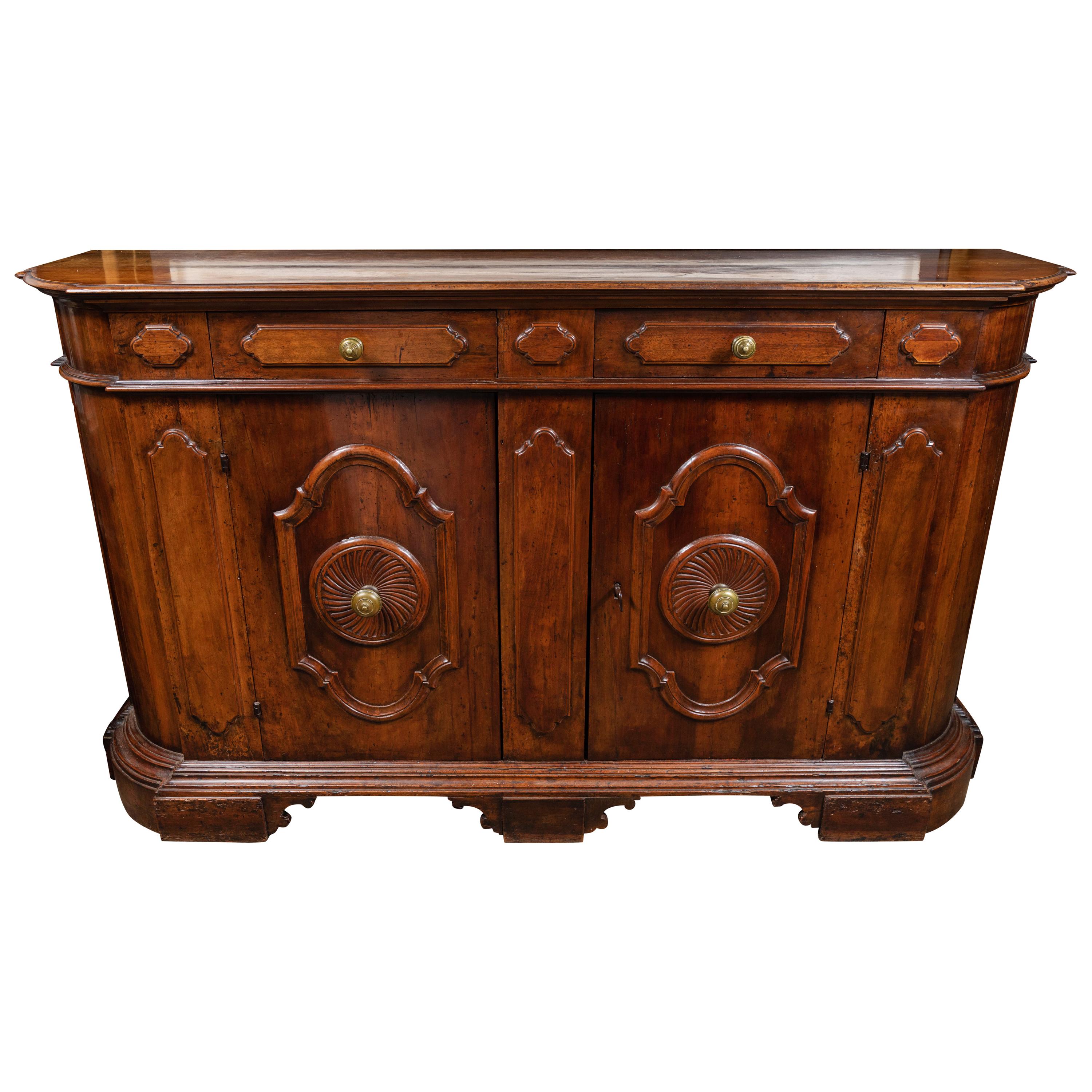 19th Century, Solid Walnut, Paneled, Tuscan Buffet For Sale