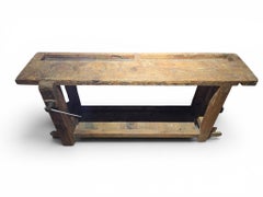 19th Century Solid Wood Carpenter’s Workbench with Original Patina