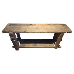 19th Century Solid Wood Carpenter’s Workbench with Original Patina