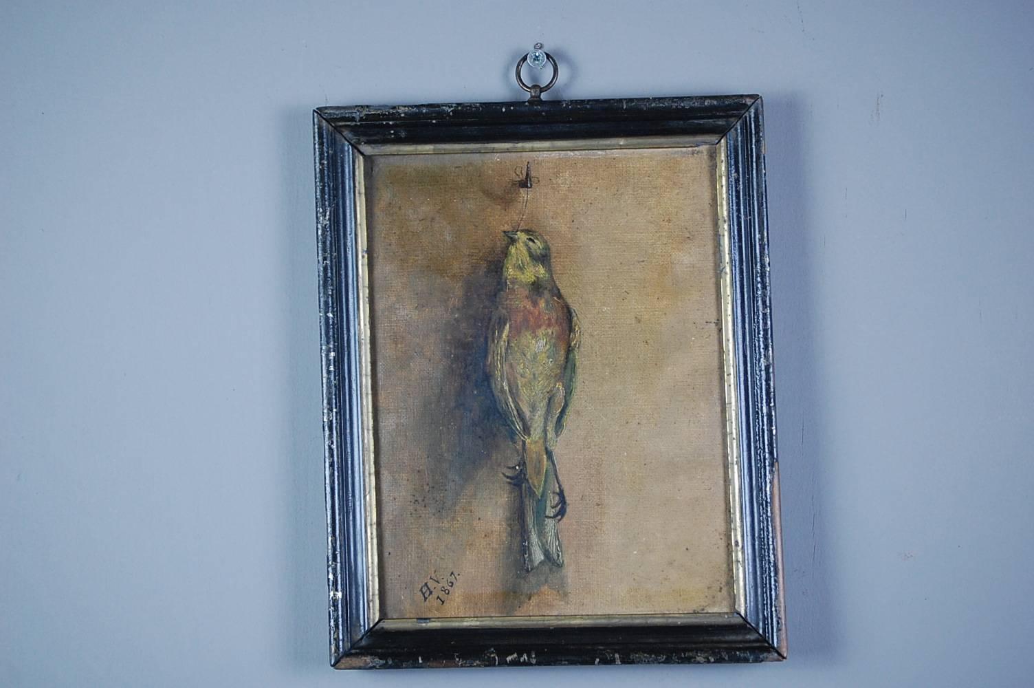 French 19th Century Songbird Oil Painting