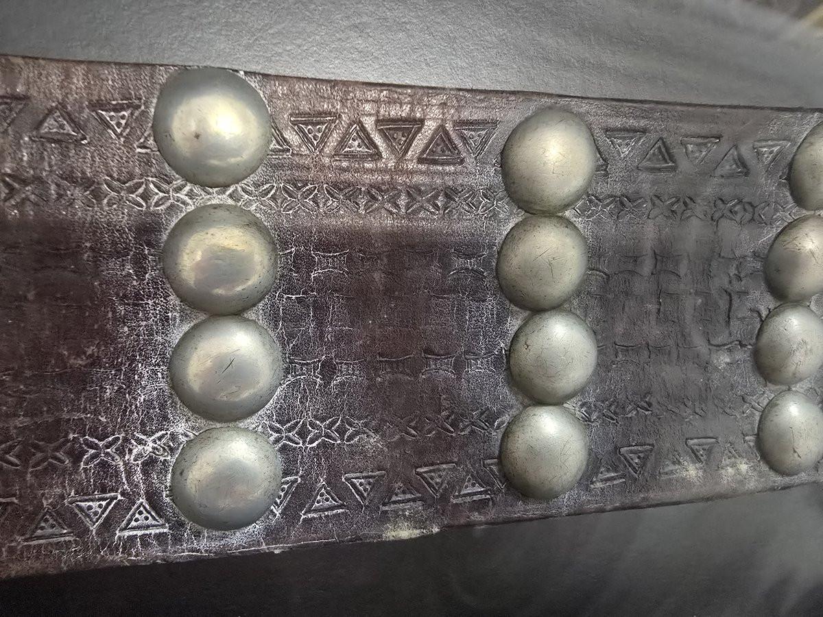 Hand-Crafted 19th Century South American Colonial Silver and Leather Belt – Framed For Sale