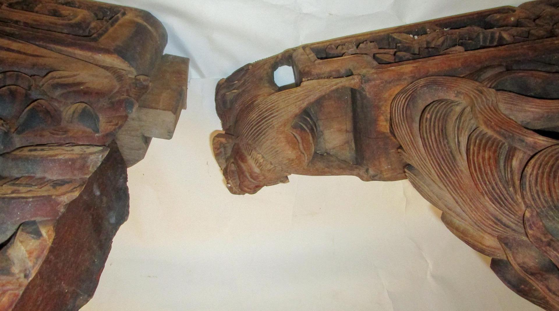 19th Century Asian Wooden Architectural Temple Carvings, Pair 9