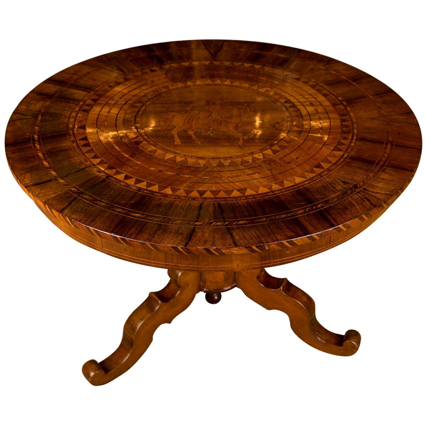 19th Century, South German Biedermeier Marquetry Table Walnut Root Veneer
