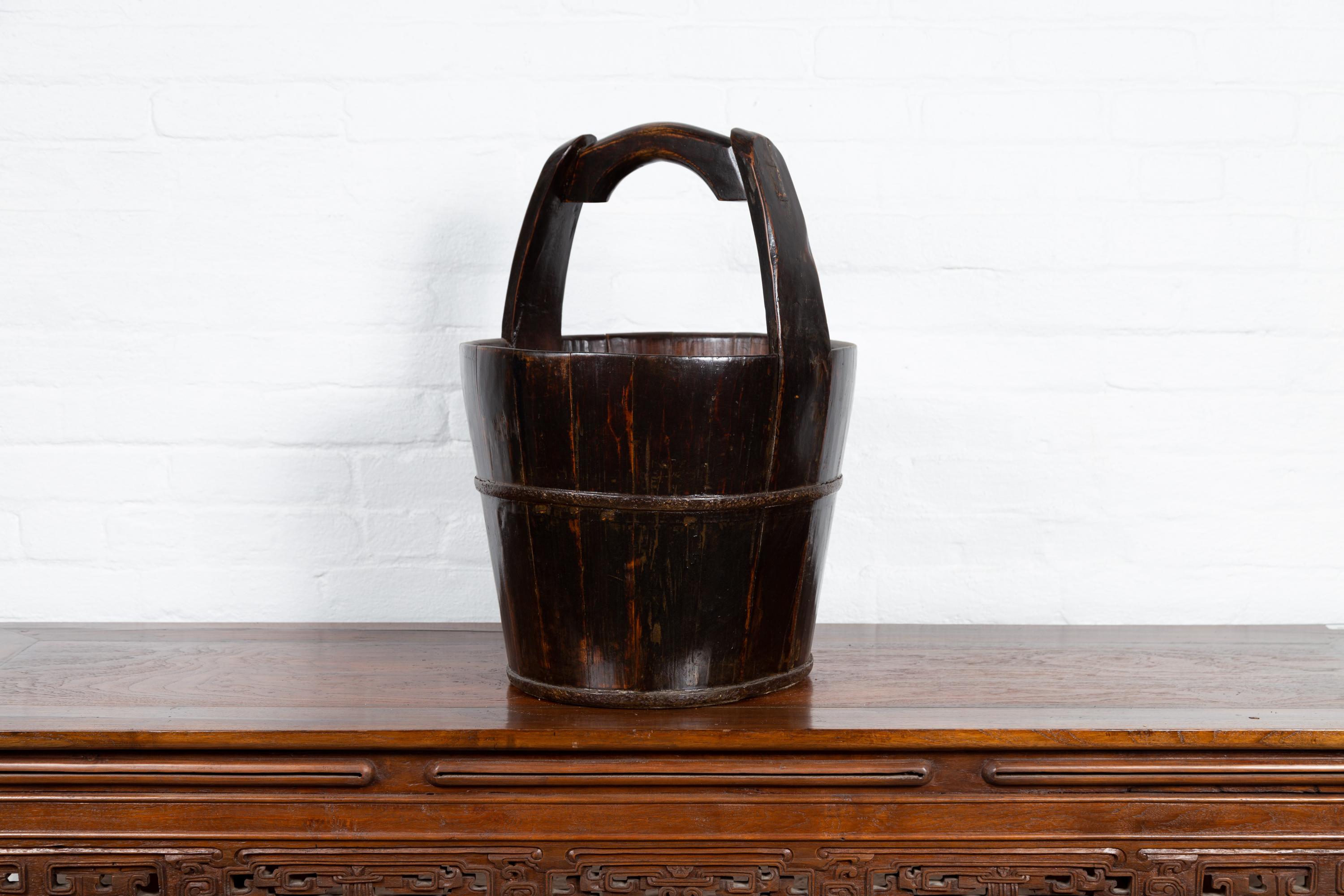 vintage wooden bucket with handle