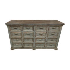 19th Century Spanish 16 Drawer Storage Cabinet with Slate Top Painted Grey