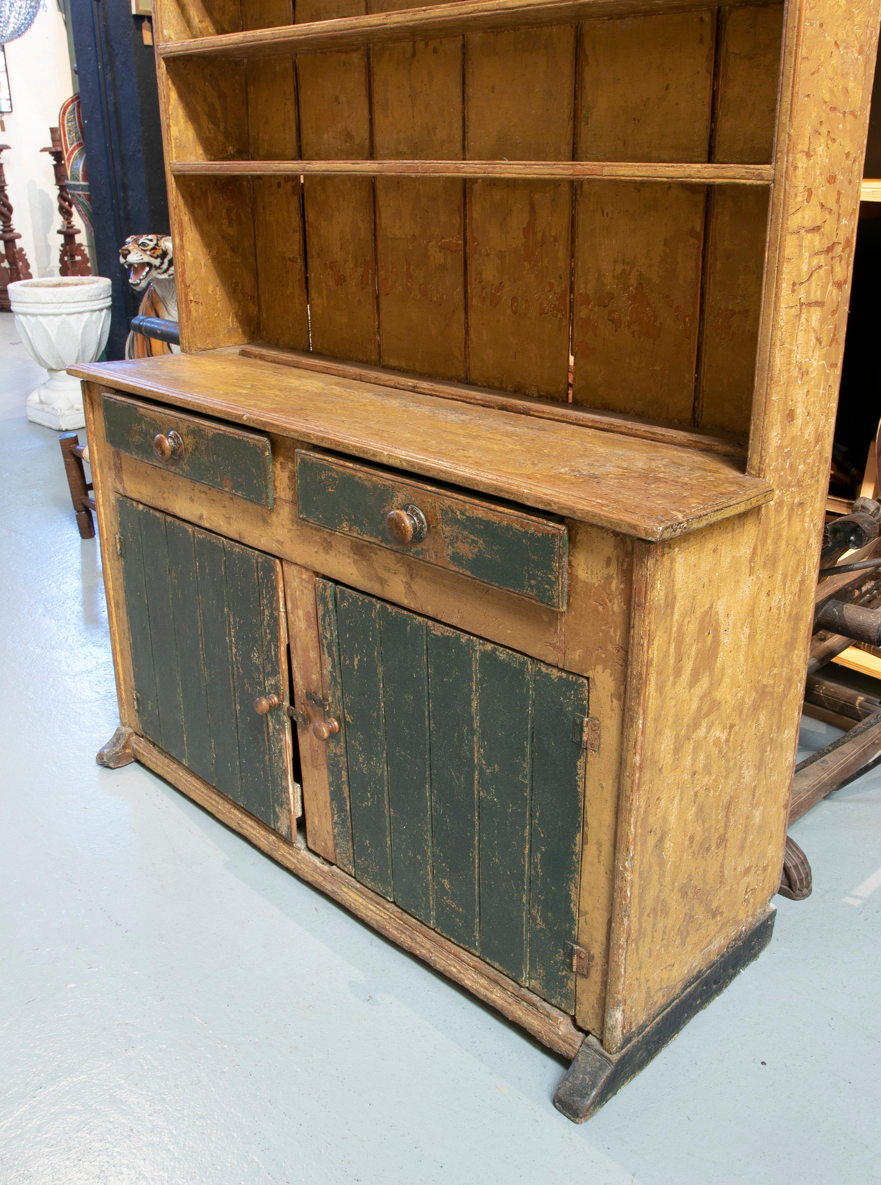19th Century Spanish 2-Doors 2-Drawers Painted Wooden Silverware Cupboard For Sale 1